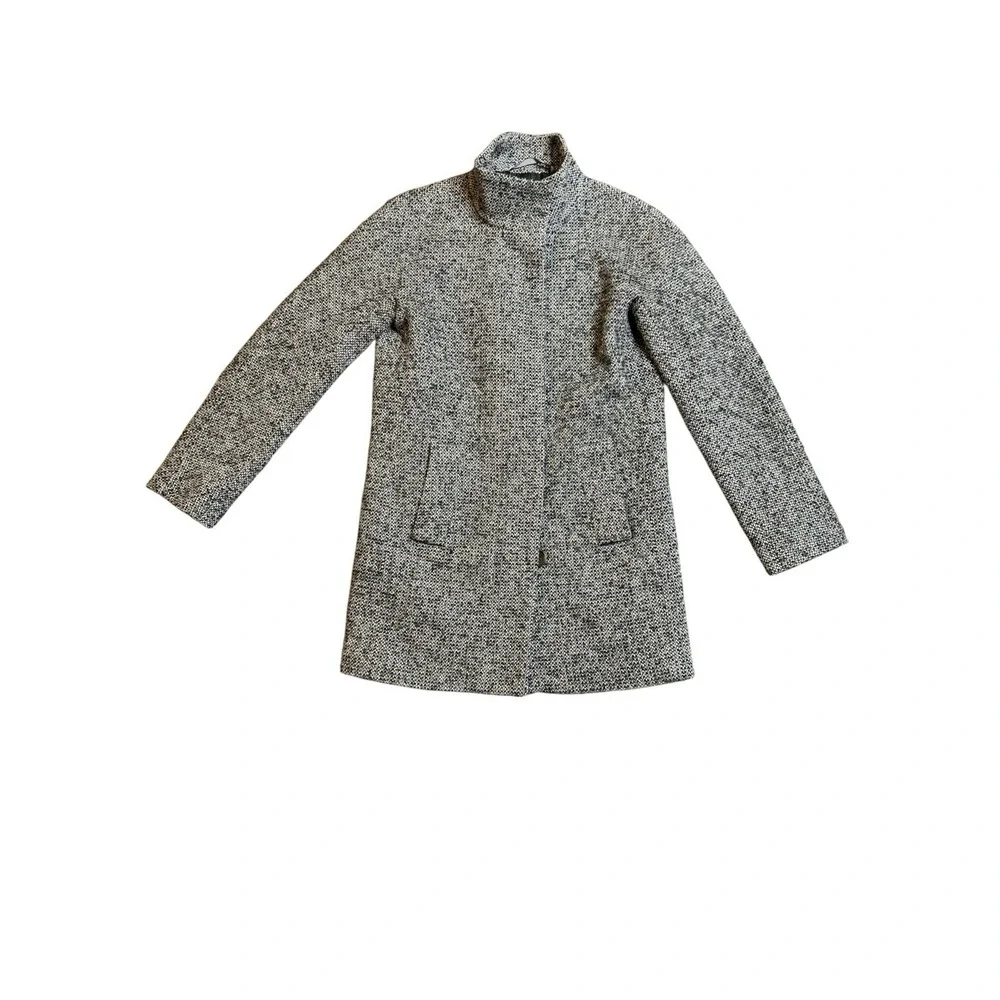 J Crew Tweed Coat Women Size 0 Black White Long Wool Blend‎ Walker Pea - Picture 13 of 13